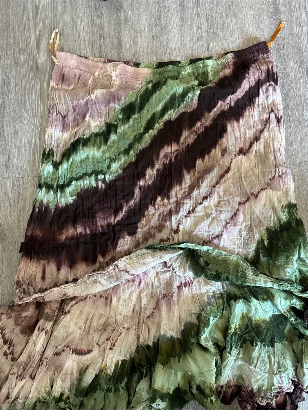 Tie-Dye Crinkle Skirt - Green, Brown & Pink - Picture 5 of 11